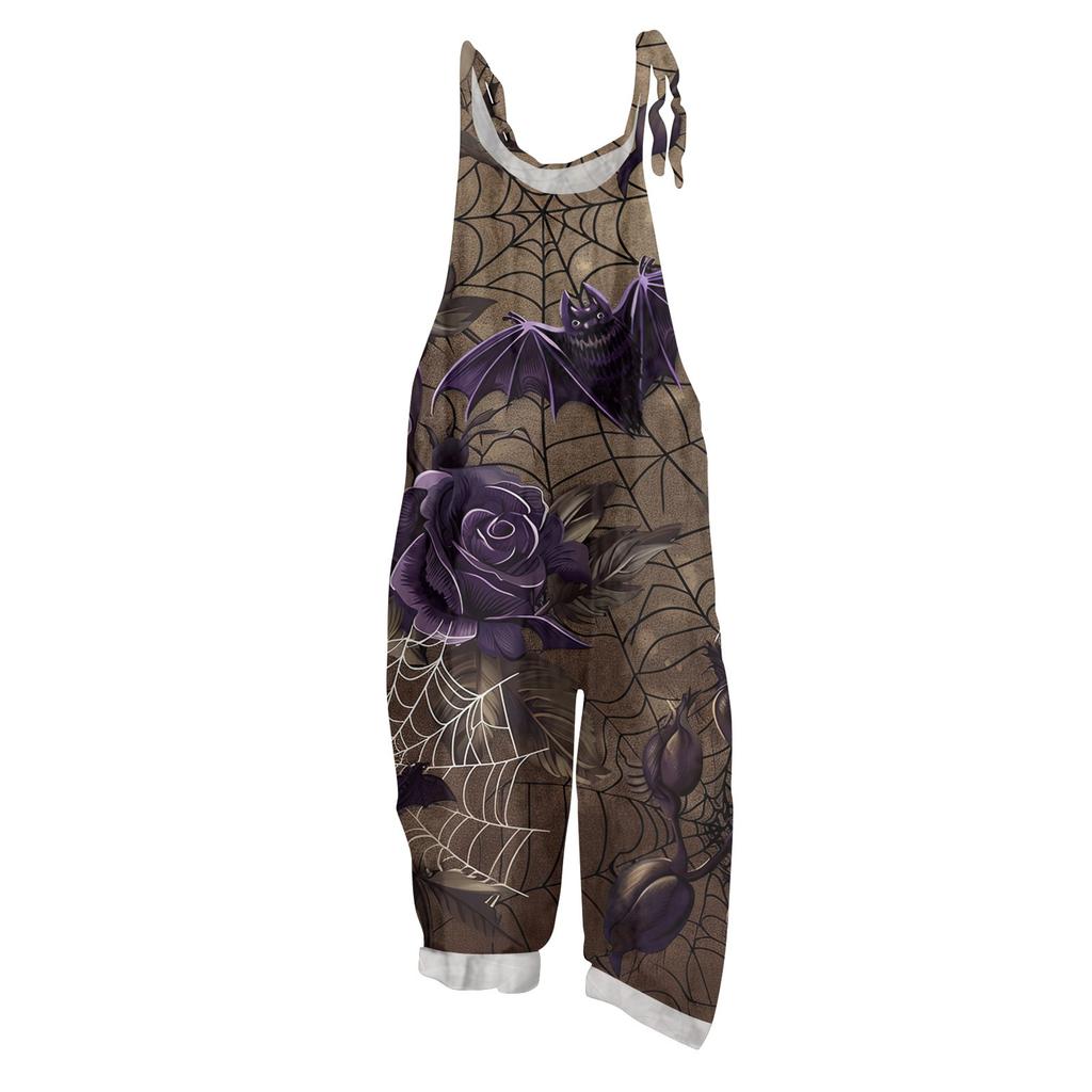 Women's Jumpsuit  Print Casual Loose Vintage Shoulder Strap Cotton Linen