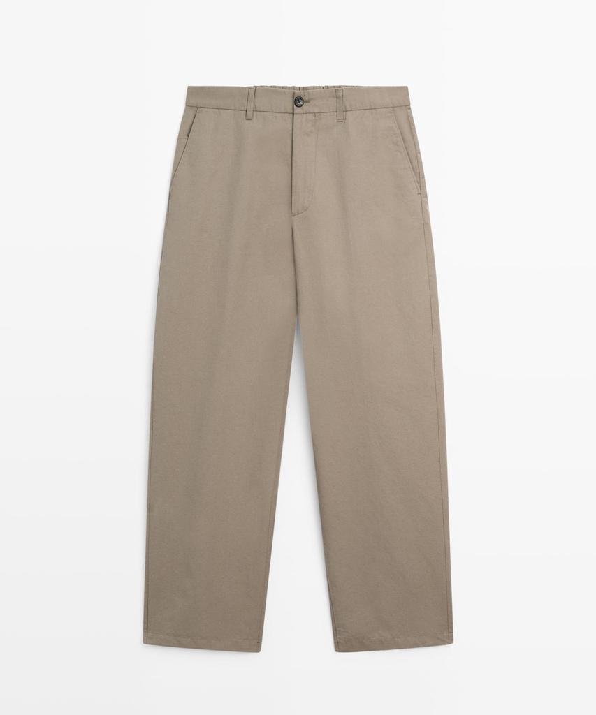 Masimodutti Cotton Linen Poplin Barrel Fit Pants
