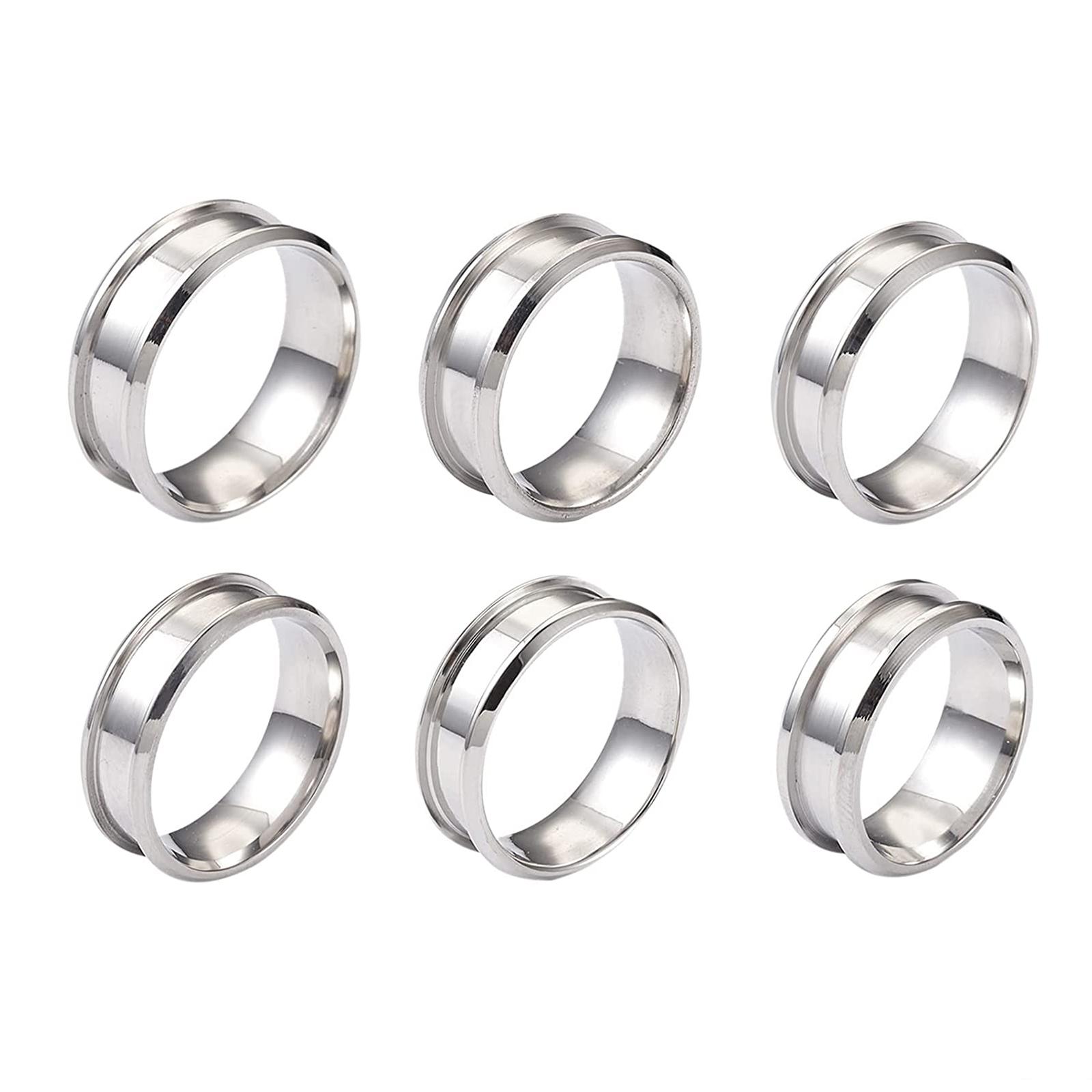 

6Pcs Grooved Finger Rings Stainless Steel Rings Core Blank Rings High Polished Grooved Finger Ring Metal Rings Making