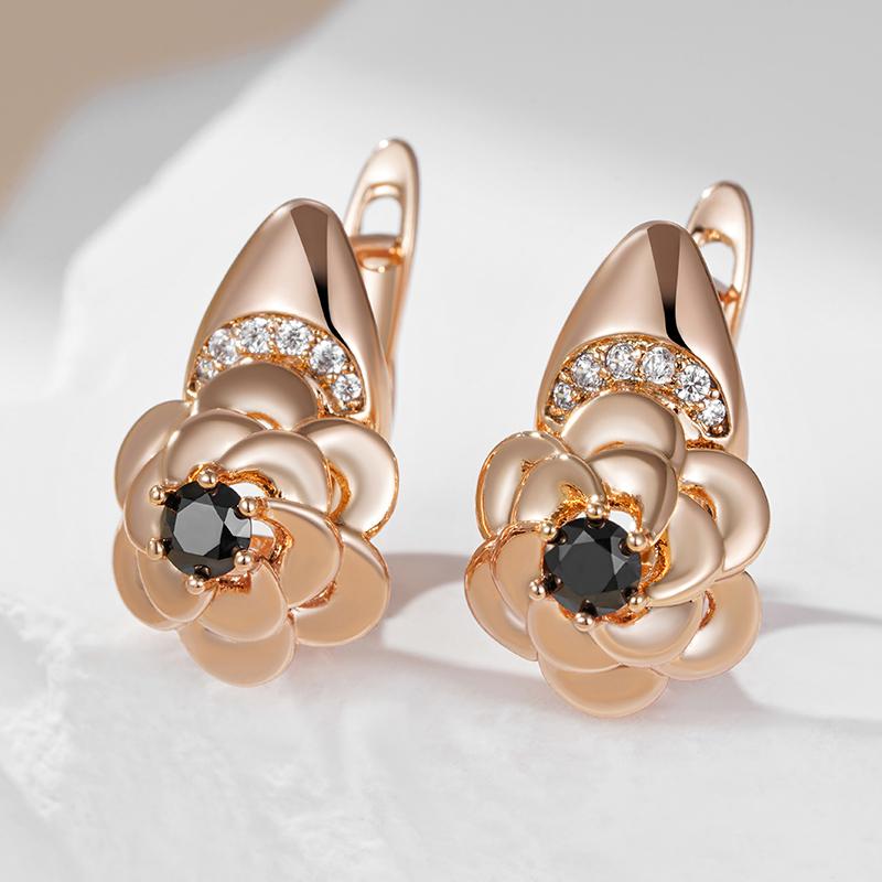 Black Natural Zircon Flower Earrings For Women Trend Creative  Rose Gold Color Vintage Wedding Jewelry Party Gifts