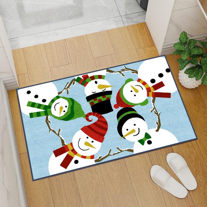 Christmas Snowman Patterned Door Mat Artistic Festive Print Mat Non Slip Floor Mat For Entryway Doorstep Home Decor