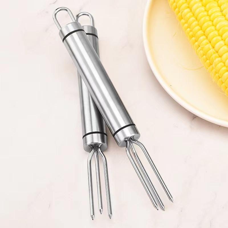 Stainless Steel BBQ Corn Forks & Skewers Set: Portable Corn Holders and Meat Skewers, Simple Fruit Forks for Outdoor Grilling