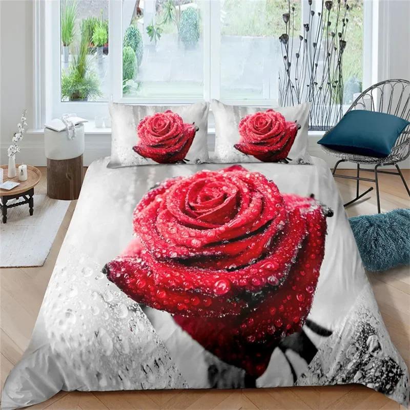 Rose Floral Romantic Theme Blossom Flowers Comfortable Duvet Quilt Cover Pillowcase Bedding Set Bedroom Decoration Home Textile