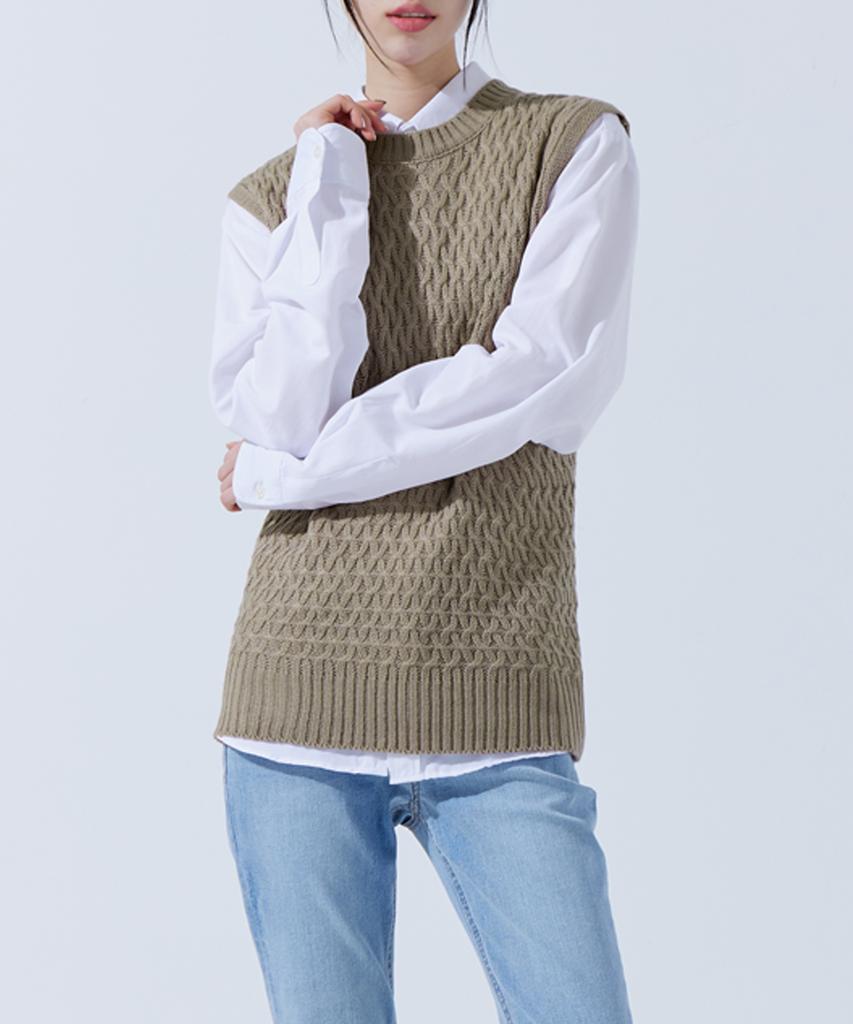 Topboy Regular Fit Barbed Wire Round Knit Vest Brown