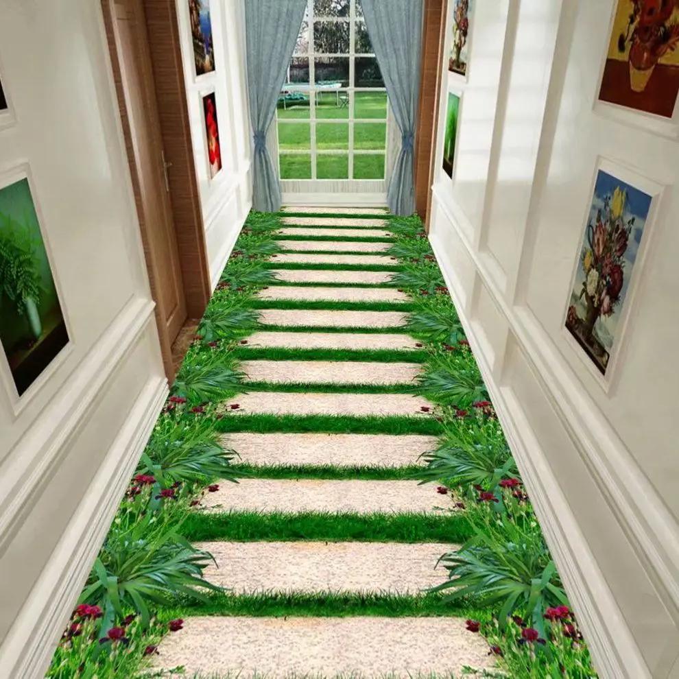 Tapete Longo 3D Corredor Caminho de Jardim Verde Decoração Sala de Estar Corredor Doméstico Tapetes de Chão Antiderrapantes Moderno Luxo Decoração de Entrada Tapete