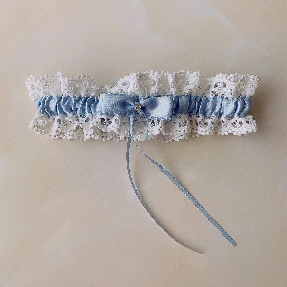 Blue Wedding Garter Bridal Shower Bride Lace Floral Rhinestone Bow Sexy Women Ladies Leg Garter Thigh Ring