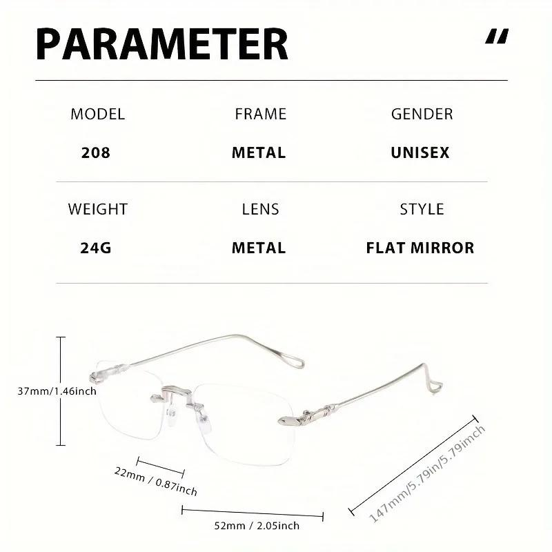 Elegant Women's Rimless Rectangle Glasses with Blue Light Blocking Metal Frame Glasses