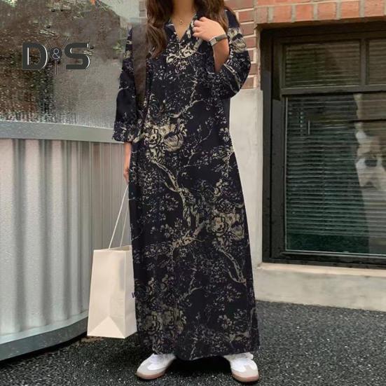 

Богемное платье макси с цветочным принтом, женское платье-рубашка с отворотом и v-образным вырезом, весеннее повседневное свободное платье, праздничное платье XL белый