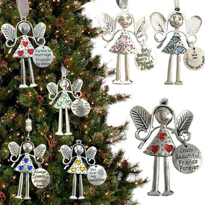 Metal Angel Ornaments for Christmas Tree - Crazy Beautiful Friends Forever, Hanging Angels, Creative Christmas Tree Decoration