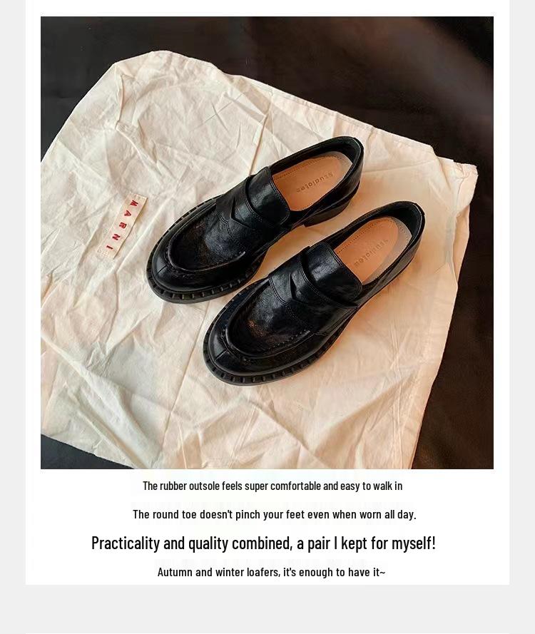 Grape Mom Jesienne Retro Damskie Mokasyny z Okrągłym Noskiem z Miękkiej Skóry na Grubszym Obcasie