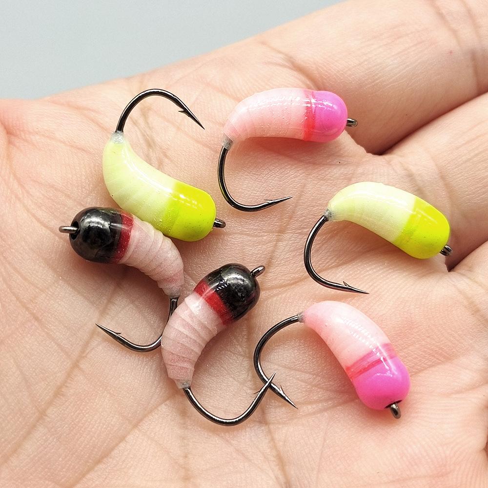 1.1g Luminous Sinking Nymph Weighted Copper Head Ice Fishing Jigs Larvae Bait Ice Fly for Panfish Perch Winter Fishing Tackle