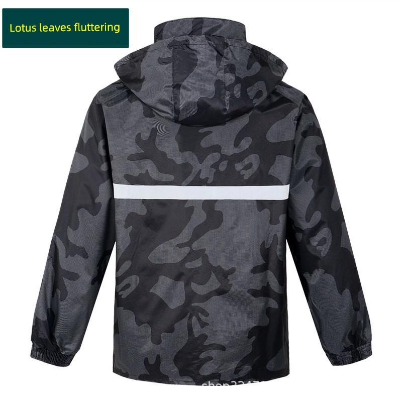 Camouflage Raincoat and Rain Pants Set for Men, Suitable for Electric Motorcycle Riders and Delivery Riders, Full-Body Storm-Proof Two-Piece Set
