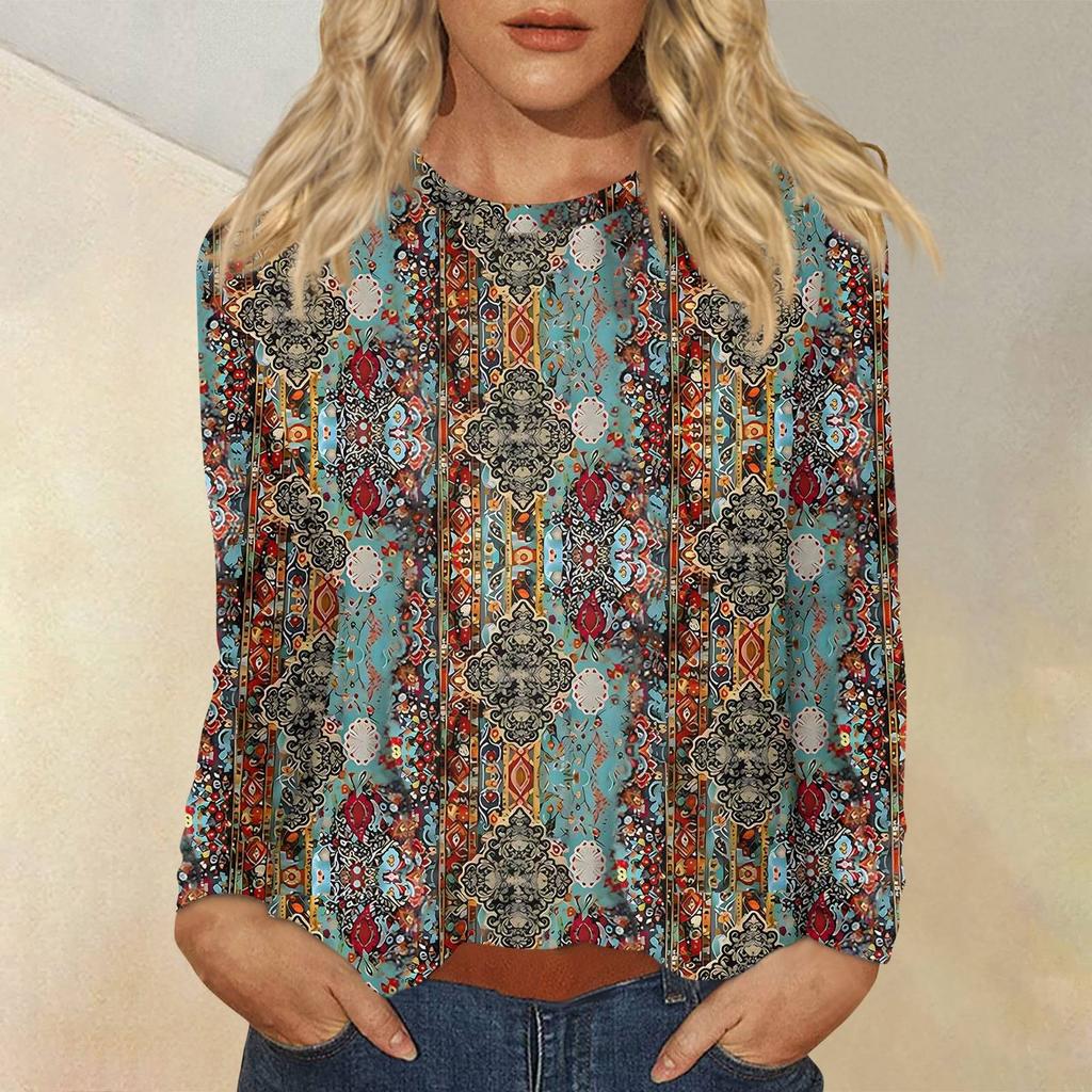 Damen Täglich Lässig Langärmlig Bedruckt O-Ausschnitt Oberteil