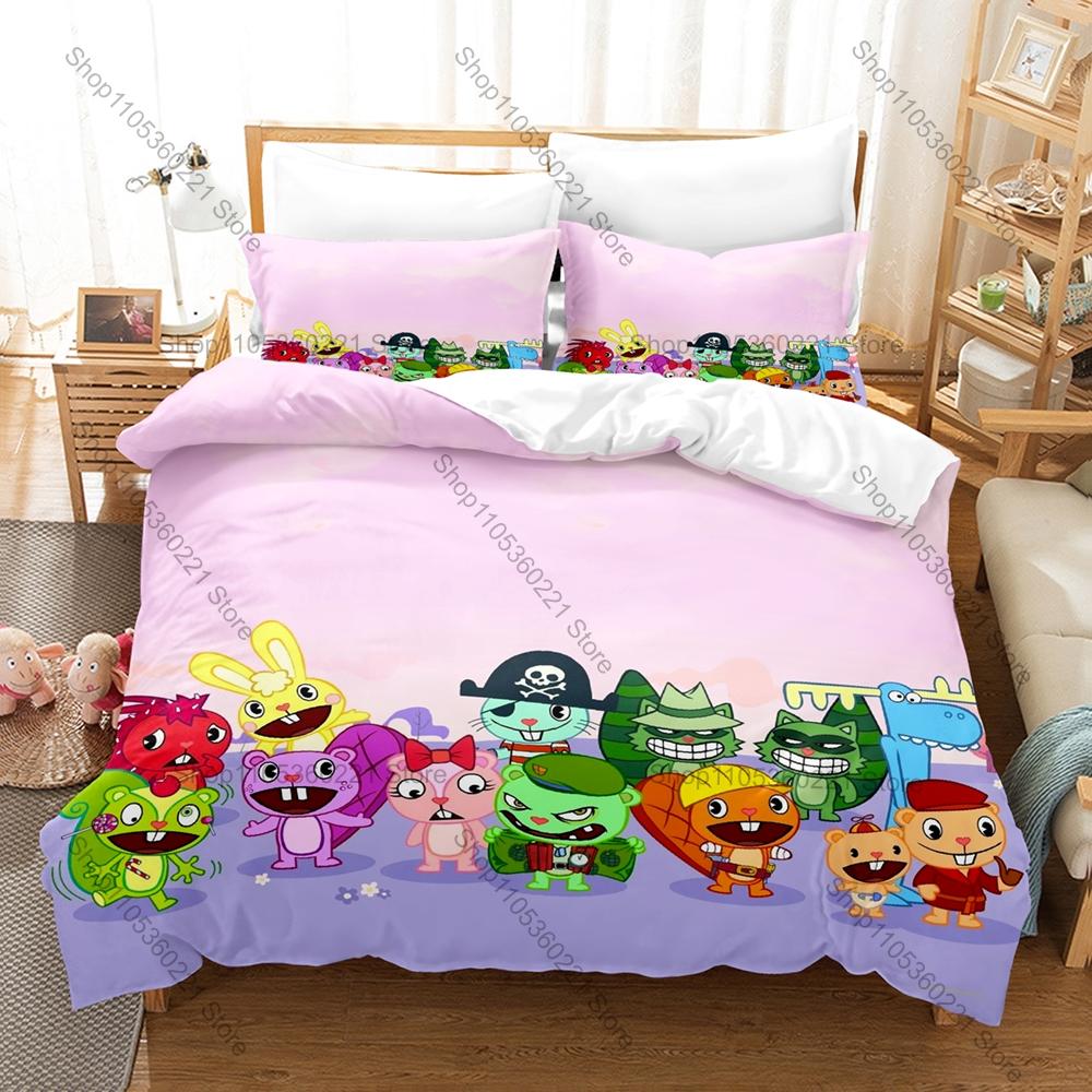 Happy Tree Friends Bedding Set 3PCS Cartoon Kpop Printed Duvet Cover Pillowcase Bedroom Decor Twin Full Queen King Size 2026