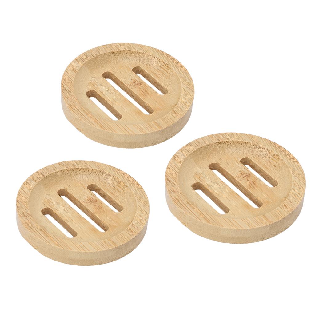 3 Stück Bambus Runde Seifenschale Zuhause Badezimmer Retro Elegant Selbstentwässernde Seifenhalter Ablage für Küche