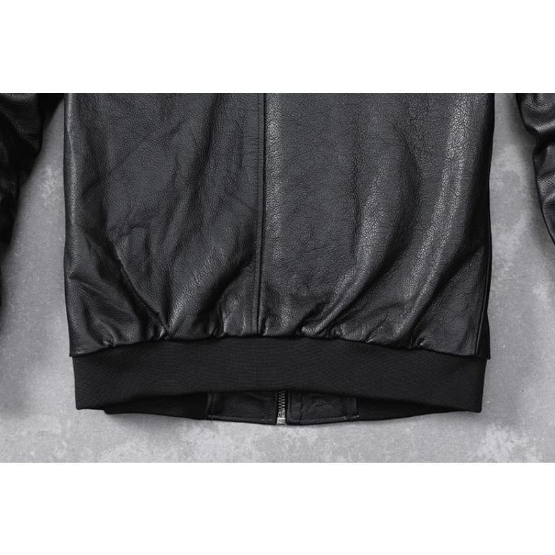 Embroidery Patches Baseball Jackets Genuine Cowhide Leather Jacket Men Motorcycle Biker Coats Autumn Mens Coat