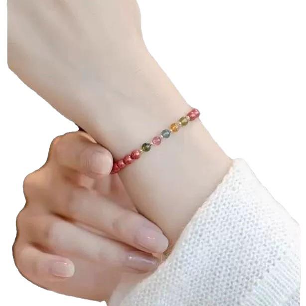 Southern Red Agate & Tourmaline Turquoise Lucky Bracelet - Fine Persimmon Red Hand String.