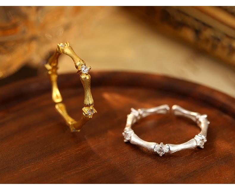 Banyan Tree S925 Silver Zircon Bamboo Open Ring for Women - Elegant and Trendy Index Finger Jewelry