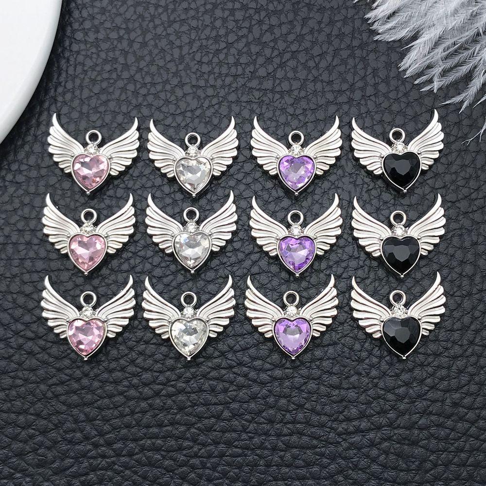 K Alloy Plated Heart Wing Rhinestone Charm Pendant for DIY Bracelet Jewelry