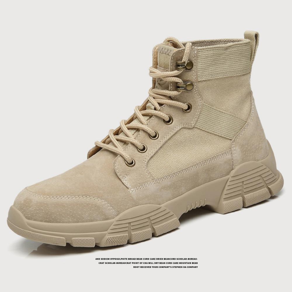 Spring Martin Boots Men'S Medium Short Boots Big Head Leather Shoes High Top Shoes Outdoor Tooling Boots Tactical Desert Boots