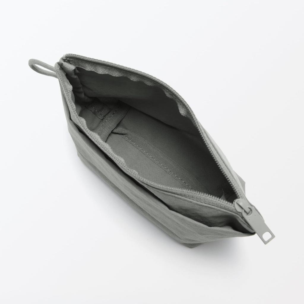 MUJI Wrinkle Nylon Gusseted X 11 X 6 84475658 Pouch, Gray, Small, Approx. 16.5 Cm,