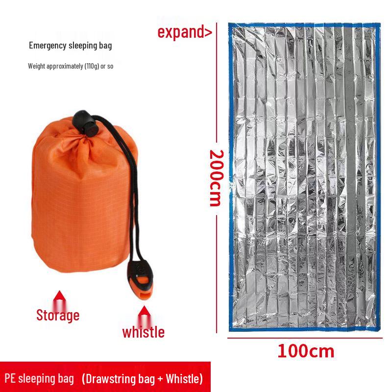 Insulated PE Sleeping Bag for Outdoor Emergencies: Thickened Aluminum Film for Wild Cold Protection and Disaster Relief.