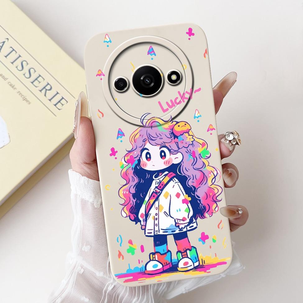 Für Redmi A3 Hülle Niedliche Cartoon Katze Ästhetisch Blumenmädchen Junge Stoßfeste Silikon-Rückabdeckung Für Xiaomi Redmi A3 Handyhülle Coque