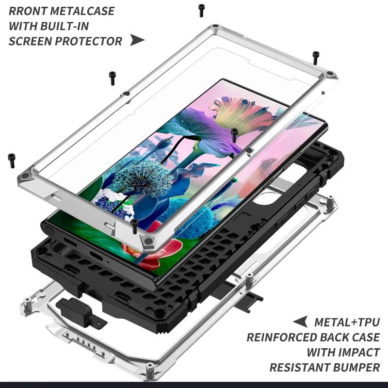 Case for Samsung S26 S25 Edge S23 S24 S21 Ultra S20 Plus Heavy Duty Metal Aluminum Shockproof Cover Screen Protector Kickstand