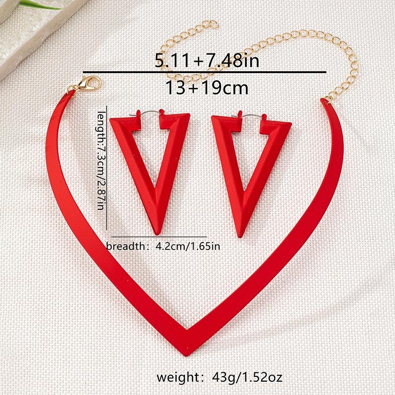 Red Color Simple Triangle Geometric Exaggerated Earrings Choker Necklace Jewelry Set Women Female Party Wedding Accessories