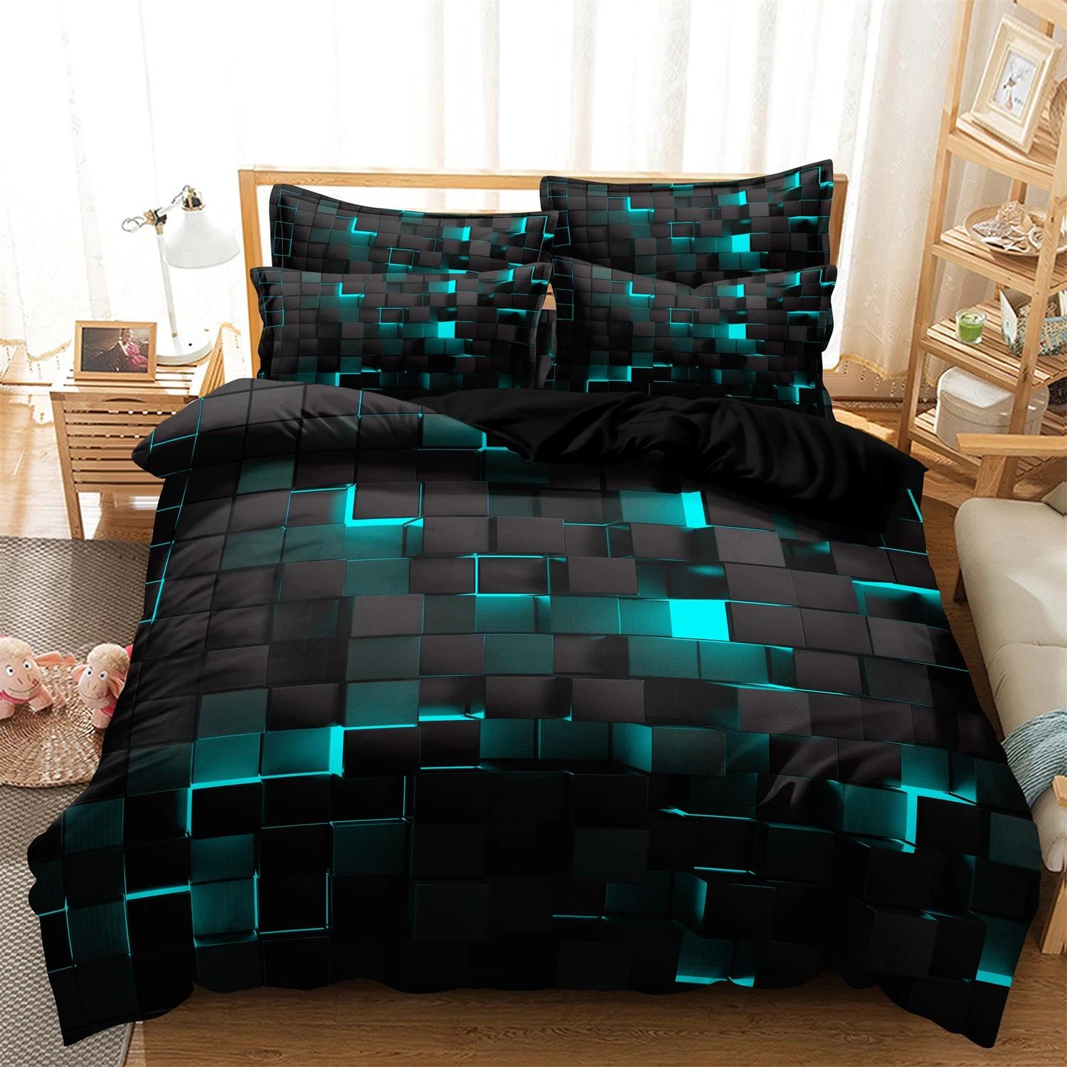 

3D Teal Cube Bedding Set, Soft Duvet Cover, Modern Bed Cover & Home Decor, Cool Gift for Single/Double/Queen/King Size Beds Baby 100x135cm