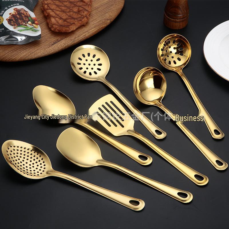Stainless Steel Kitchen Utensil Set: Serving Spoon, Ladle, Flat Spatula, Slotted Spatula, Small Ladle