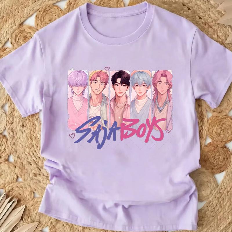 Popular Cartoon Print Women T-Shirt Cartoon Design Casual Harajuku Style T-shirts Girls Round Neck Short Sleeved Top Fans Gifts