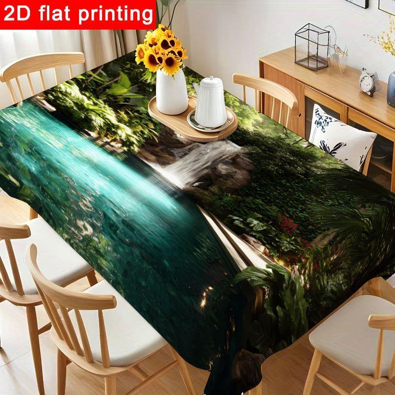 1pc Elegant Tropical Garden Tablecloth - Vibrant Turquoise with Lush Greenery Design, Reusable & Easy to Clean for Outdoor Gatherings, Pool Parties &