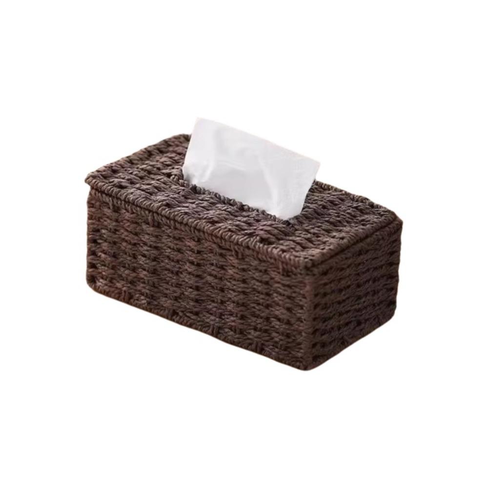 Decoration Woven Tissue Box Large Capacity Desktop Napkin Dispenser  Table Decoration 22x12x9cm кофейный