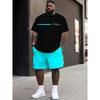 New Men's Trendy Teddy Bear Print Micro Elastic Comfortable Breathable Round Neck T-shirt Shorts Set Summer Outdoor Streetwear