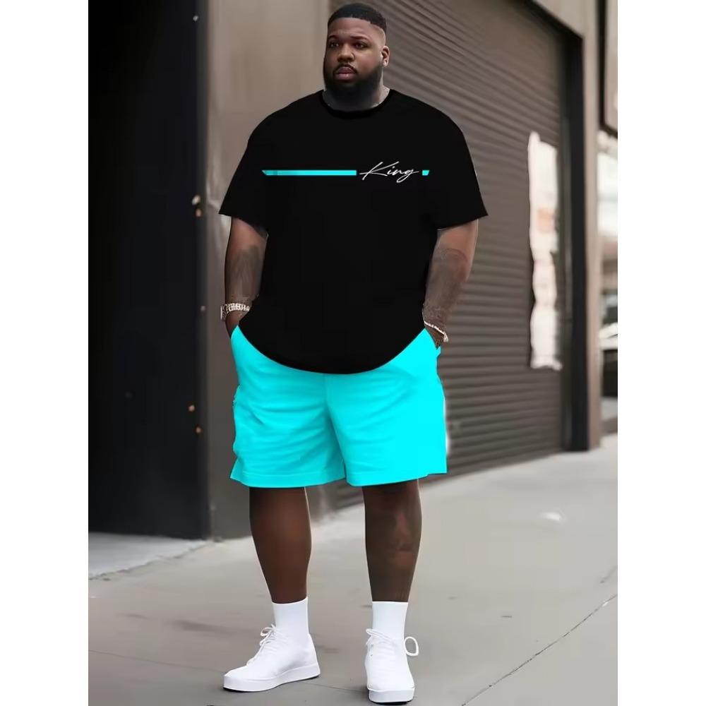 New Men's Trendy Teddy Bear Print Micro Elastic Comfortable Breathable Round Neck T-shirt Shorts Set Summer Outdoor Streetwear