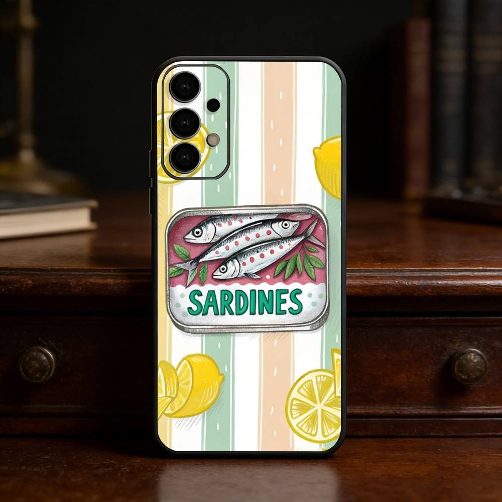 Funda de Teléfono Colorida S-Sardina L-Langosta Pez Para Samsung S25,S24,S21,S22,S23,S30,Ultra,S20,Plus,Fe,Lite Carcasa Negra
