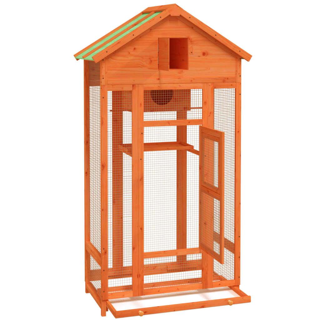 Vidaxl Bird Cage, Brown, 91.5X53X170 Cm, Solid Pine Wood
