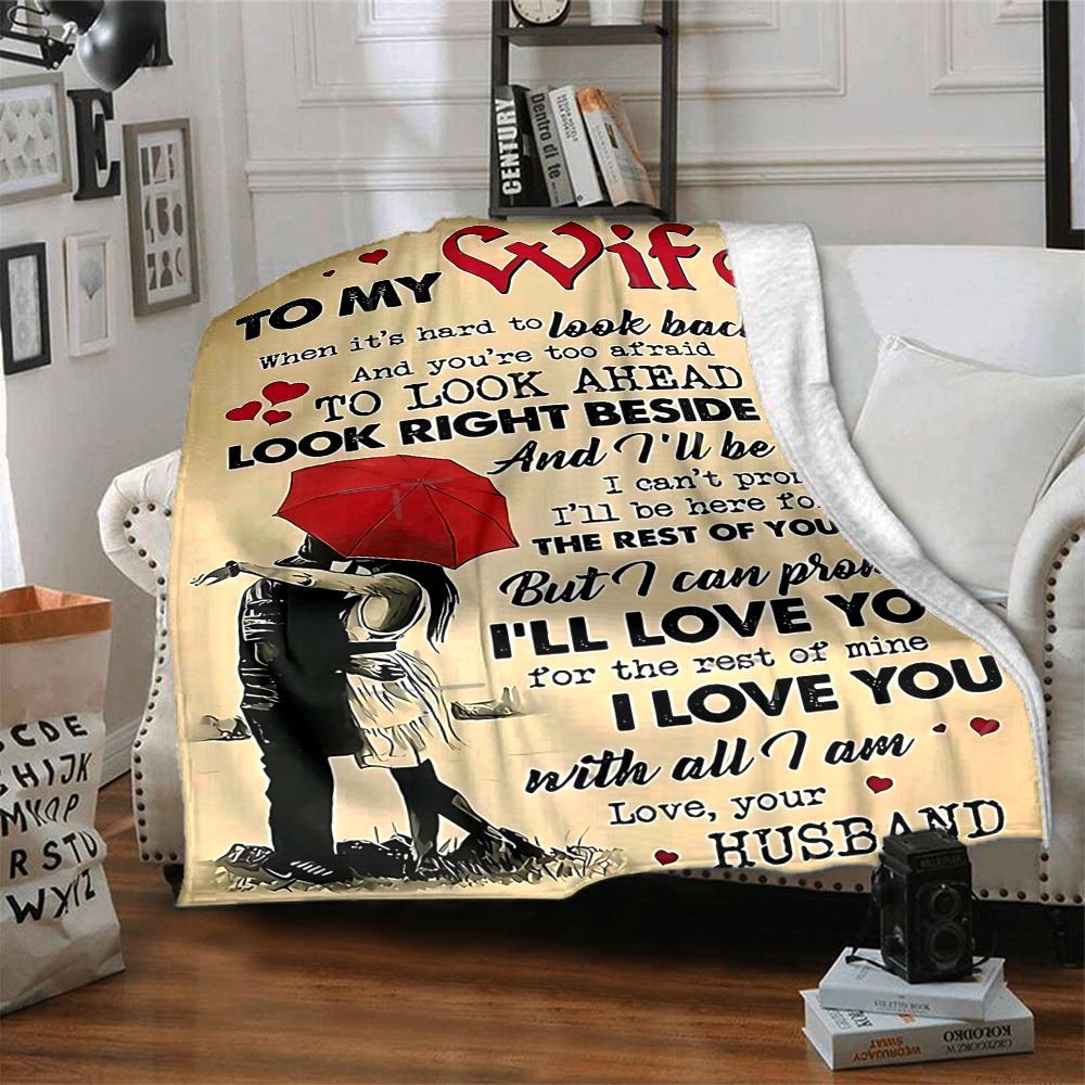1pc Love Quotes for Wife Blanket - Perfect Gift for Birthdays, Christmas & Halloween- Soft, Warm & Versatile Yy250909132