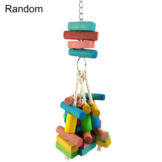 Parrot Toy Colorful Wooden Stick Block Bird Parakeet Chew Cage Hanging Decor