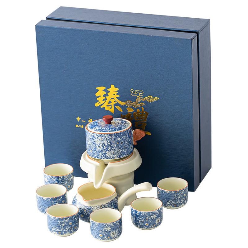 Ru Kiln Kung Fu Tea Set Household Light Luxury High-end Office Semi-automatic Tea Brewing Chinese Style Business Gifts