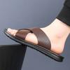 Fashion Comfort Artificial Leather Slippers for Men Casual Beach Shoes Flats Versatile Design Durable Quality Rubber Soft Sole Slippers