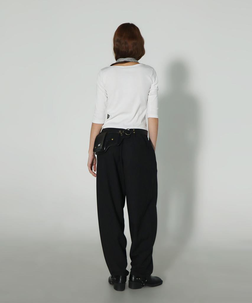 CHICKS Curved Stripe Balloon Banding Slacks Black