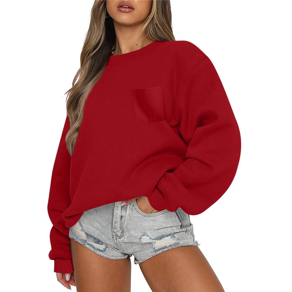 Women's Casual Fashion Round Neck Long Sleeve Sweatshirt With Pockets