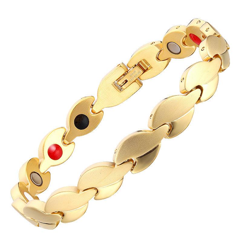 Gold Plated Stainless Steel Energy Magnet Bracelet, Detachable Radiation Resistant Four In One Couple Magnetic Therapy Bracelet