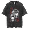 Japanese Horror Anime Tomie Junji Ito Vintage Washed T Shirt Men Women Harajuku High Quality Oversized Cotton T-shirt Streetwear