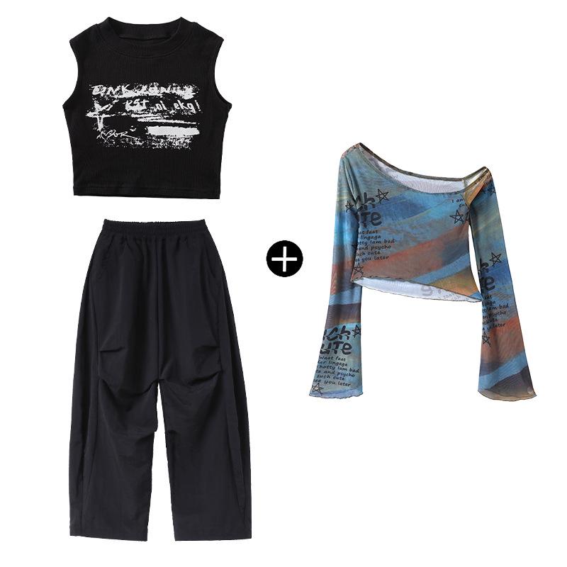 Trendig Street Dance Hip Hop Hoodie-set för Barn – Coolt Uppträdande-outfit för Pojkar & Flickor