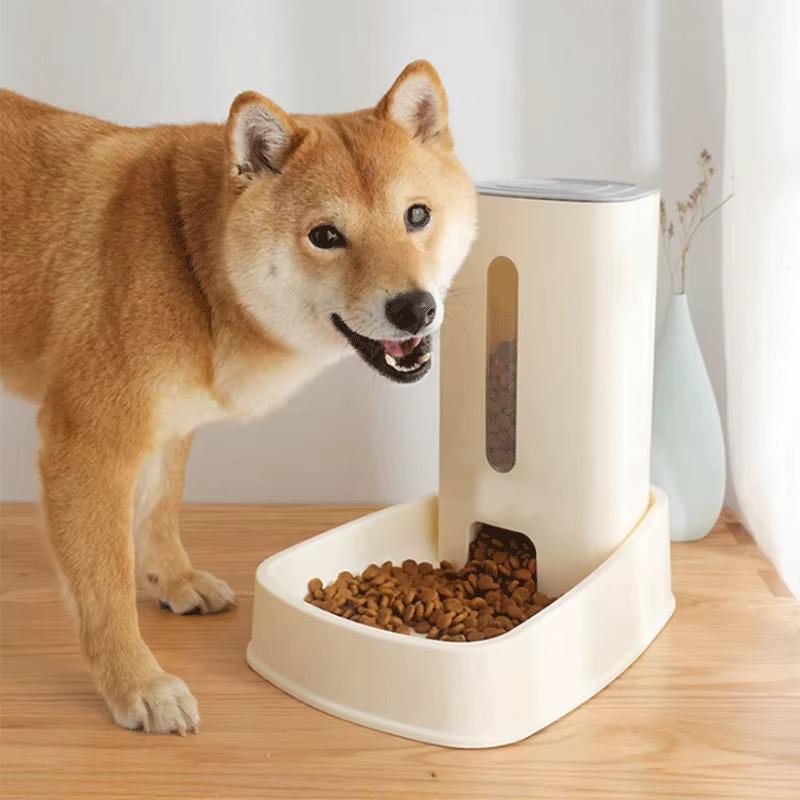 3.8L Eco-friendly Plastic Pet Feeder Dog Cat Automatic Water and Food Feeder Dispenser Bowl Grain Storage Barrel