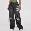 Damen Baggy Jeans Lockerer Sitz Hip Hop Street Style Weites Bein Denim Hose