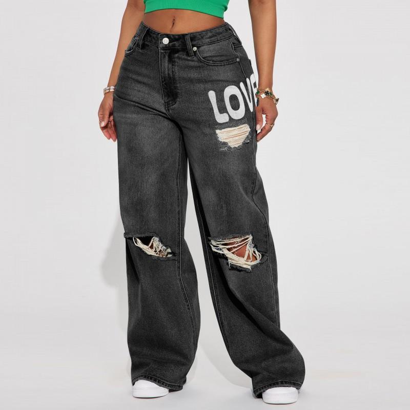 Damen Baggy Jeans Lockerer Sitz Hip Hop Street Style Weites Bein Denim Hose